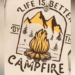 Campfire Pullover Sweatshirt Soft Slight Stretch Polyester Crew Neck Long Sleeve